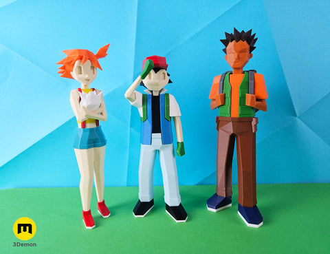 Low Poly Ash, Misty and Brock from Pokemon