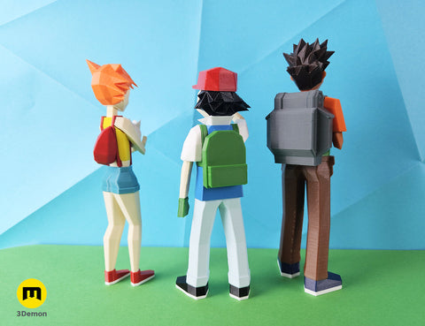 Low Poly Ash, Misty and Brock from Pokemon