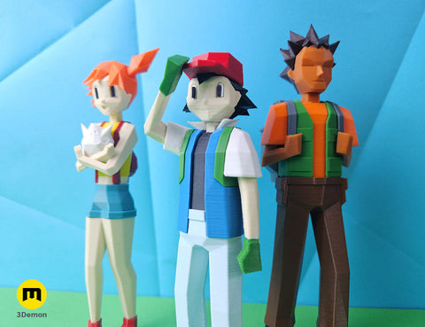 Low Poly Ash, Misty and Brock from Pokemon
