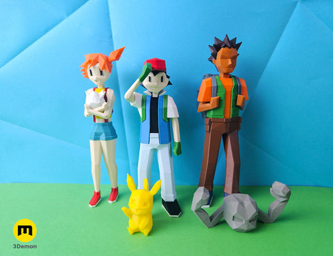 Low Poly Ash, Misty and Brock from Pokemon