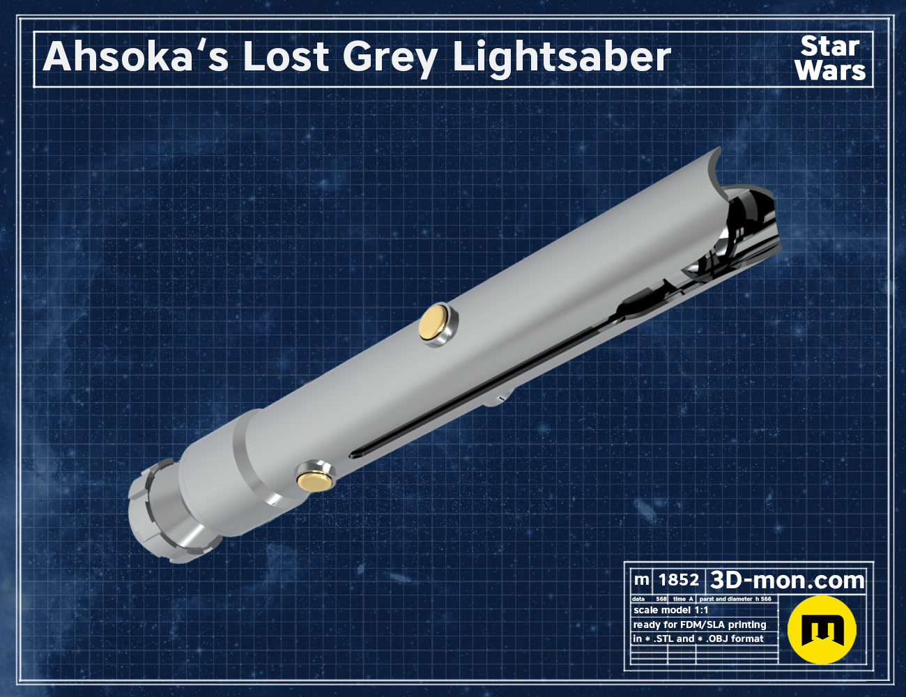 Ahsoka's Lost Grey Laser Sword STL | 3D Print | 3Demon