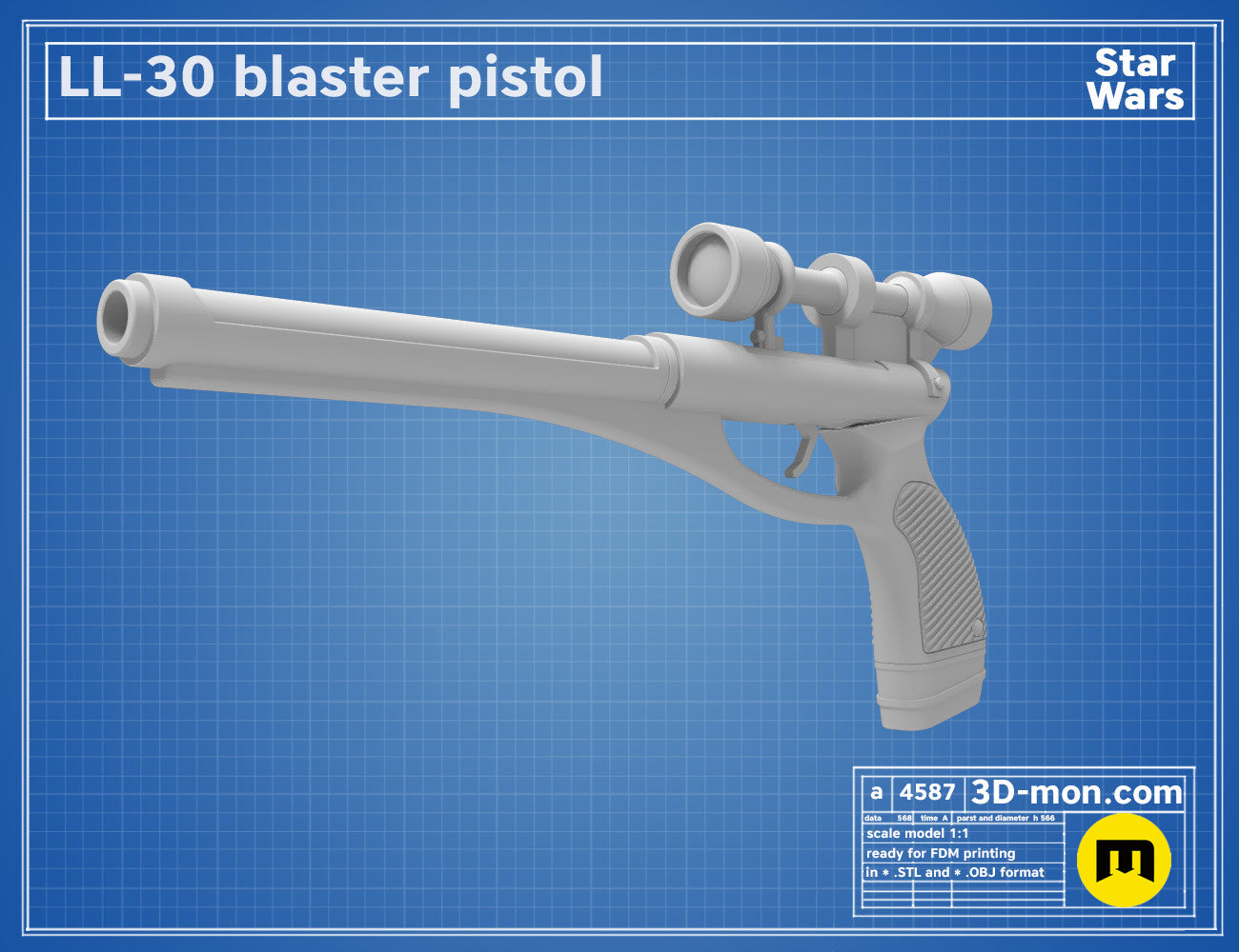 LL-30 Cad Bane Blaster STL | 3D Printable Prop Weapon | 3Demon