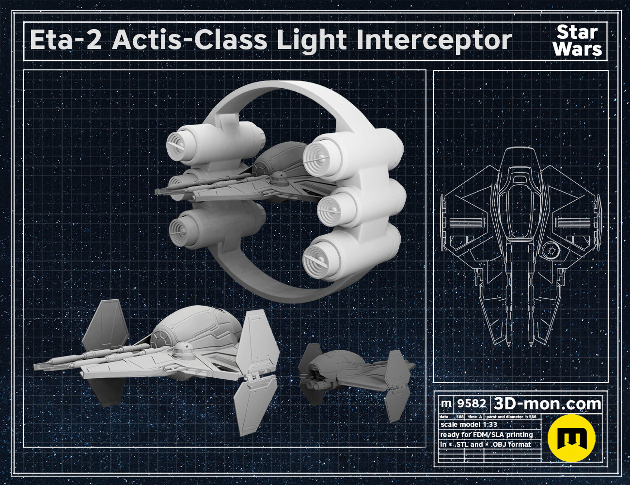 Eta-2 Actis-Class Light Interceptor STL | 3D Print | 3Demon