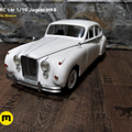 3D model render of RC car Jaguar MK8, white 1/10 scale, front view, 3D print preview.