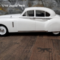Lifestyle photo of RC model Jaguar MK8, white 1/10 scale remote control car, 3D printed detail.