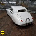 3D visualization of RC car Jaguar MK8, white 1/10 scale model, rear view, 3D print preview