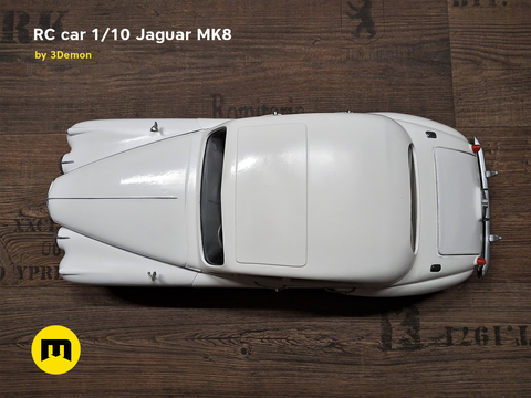 RC model Jaguar MK8, white 3D print preview of classic convertible car, side view