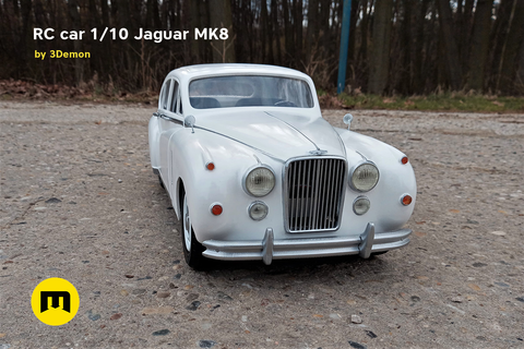 3D model render of RC car Jaguar MK8, front view, 1/10 scale 3D print model