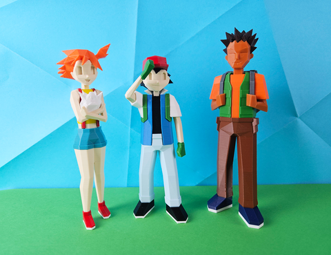 Low Poly Ash, Misty and Brock from Pokemon