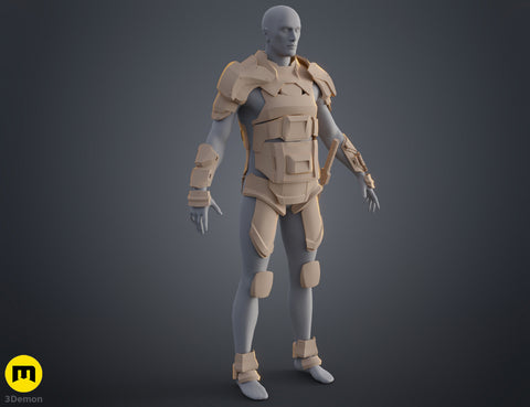 3D visualization of Atreides Armor - Dune, beige modular cosplay armor STL preview