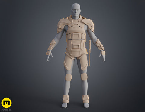 3D model render of Atreides Armor - Dune, beige modular cosplay prop, front view STL
