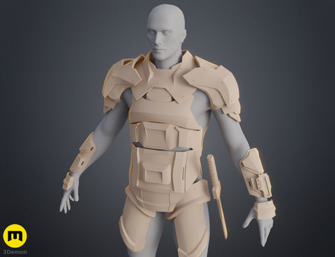 3D model render of Atreides Armor - Dune, beige modular cosplay prop, front view STL