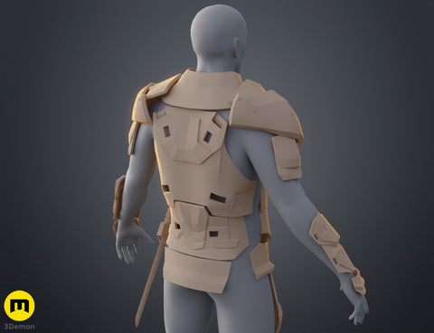3D visualization of Atreides Armor - Dune, beige sci-fi cosplay prop, rear view STL