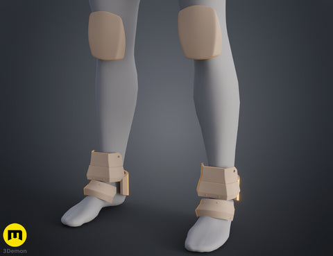 3D model render of Atreides Armor - Dune, knee and ankle armor detail, 3D print cosplay prop