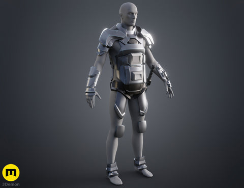 3D visualization of Atreides Armor - Dune, futuristic 3D print cosplay prop, side view
