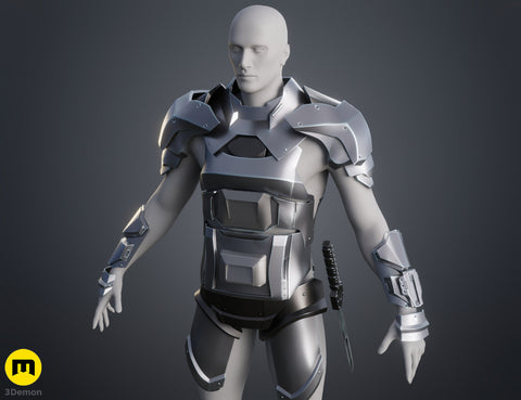 3D visualization of Atreides Armor - Dune, futuristic 3D print cosplay prop, side view