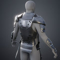 3D visualization of Atreides Armor - Dune, futuristic back view, 3D print cosplay prop