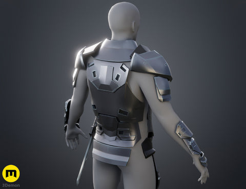 3D visualization of Atreides Armor - Dune, futuristic back view, 3D print cosplay prop