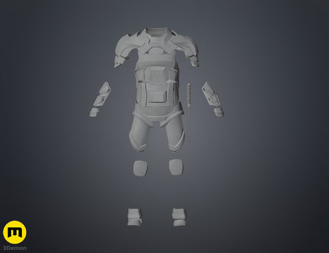 Exploded view of Atreides Armor - Dune, disassembled parts for 3D print cosplay prop