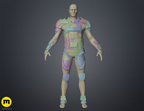 Color-coded parts breakdown of Atreides Armor - Dune, modular 3D print cosplay prop