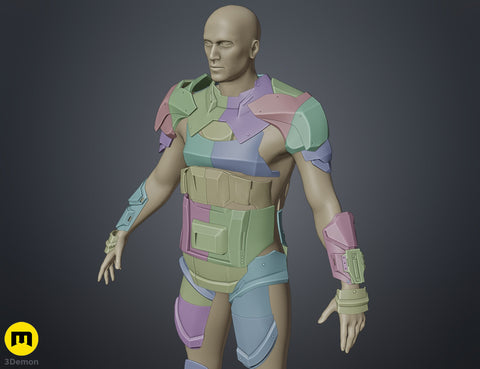 Color-coded parts breakdown of Atreides Armor - Dune, modular 3D print cosplay prop