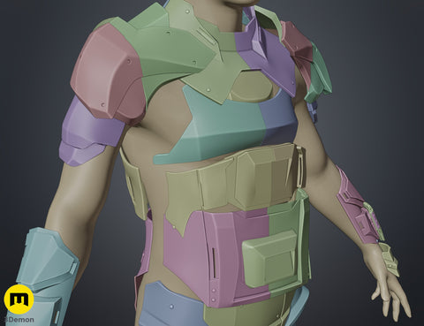 Color-coded parts breakdown of Atreides Armor - Dune, modular 3D print cosplay armor set