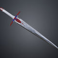 Full-length 3D render of the the mech leader transforming mechs sword with engraved silver blade and colorful hilt.