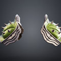 Painted 3D render front view of Doom Dark Ages Shoulder Armor pair symmetric view showing balanced green leathery top and layered silver weathered plates