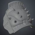 Wireframe mesh render of Doom Dark Ages Shoulder Armor full pair showing high-density polygon structure with fine surface detail topology