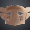 Clay render extreme close-up of Ekko Firelighter Mask Arcane forehead and eye area showing fine surface texture and sculpted crack depth detail