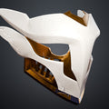 Painted 3D render weathered color variant of Ekko Firelighter Mask Arcane white bronze aged metallic look with pronounced dirt wear and patina