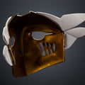 Painted 3D render of Ekko Firelighter Mask Arcane white bronze variant with teal blue forehead highlights and glowing lens side goggles detail