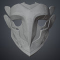 Wireframe mesh render of Ekko Firelighter Mask Arcane full 3D model showing high-density polygon topology structure of entire mask