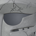 Wireframe mesh close-up of Ekko Firelighter Mask Arcane showing dense polygon flow and geometry density of detailed sculpted section