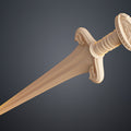Clay render close-up of Eowyn LOTR sword guard showing intricate horse-head carvings and rope-pattern decorative detail