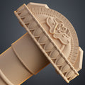 Clay render close-up of Eowyn LOTR sword handle and pommel showing horse-head motif and leather-texture grip detail