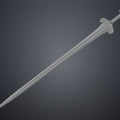 Wireframe mesh render of Eowyn LOTR sword full length view showing high-density polygon geometry structure of 3D model