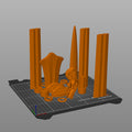 Slicer screenshot of Eowyn LOTR sword STL parts arranged as orange models on virtual Prusa print bed