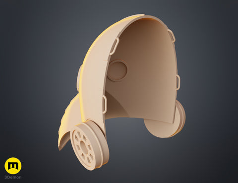 CAD render of Galgali Fiend Mask - Chainsaw Man, beige 3D print cosplay prop, side view.