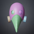 3D model render of Galgali Fiend Mask - Chainsaw Man, purple gasmask with green chainsaw, 3D print cosplay prop.