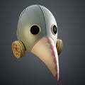 3D visualization of Galgali Fiend Mask - Chainsaw Man, olive-green textured cosplay prop, side view