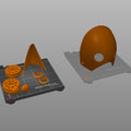 Slicer screenshot of Galgali Fiend Mask - Chainsaw Man STL, orange parts on Prusa MK3 bed