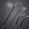 3D visualization of Gimli Axes Collection - Lord of the Rings, four detailed 3D printed weapon cosplay props.