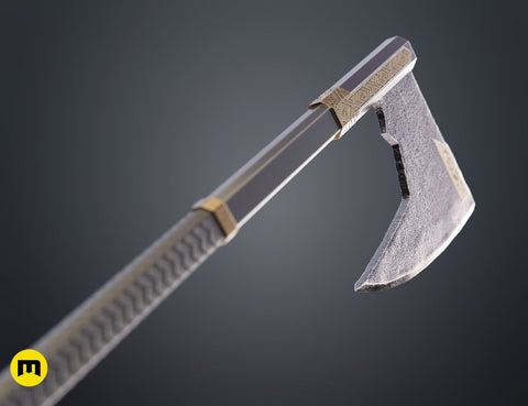 3D model of the dwarven warrior Axes Collection - epic fantasy saga, detailed curved blade 3D print cosplay prop.