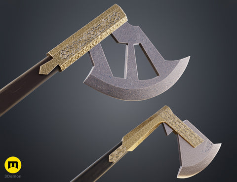 3D visualization of Gimli Throwing Axes - Lord of the Rings, dual-bladed 3D print cosplay prop.