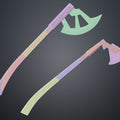 3D model render of Gimli Throwing Axes - Lord of the Rings, dual-painted axes with ornate handles, 3D print cosplay p...