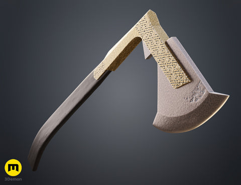 STL preview of Gimli Throwing Axes - Lord of the Rings, textured 3D render cosplay prop, angled view