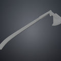 3D model of Gimli Throwing Axes - Lord of the Rings, grey wireframe mesh render, 3D print cosplay prop