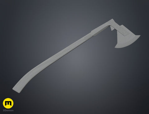 3D model of Gimli Throwing Axes - Lord of the Rings, grey wireframe mesh render, 3D print cosplay prop