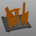 Slicer screenshot of Gimli Throwing Axes - Lord of the Rings STL, orange parts on Prusa print bed